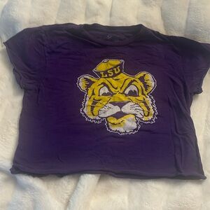 LSU Purple Crop Top Tee Tiger L Large